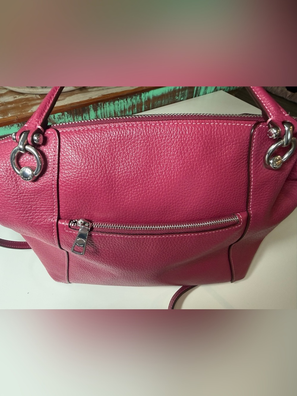 Coach Pebbled Leather Kacey Satchel in Raspberry - Picture 5 of 13